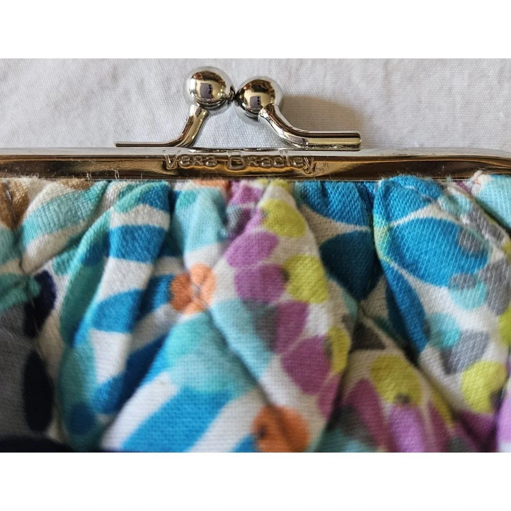 Vera Bradley Kiss Lock Coin Purse Quilted Multicolor Floral Change Wallet Clutch - Picture 2 of 6